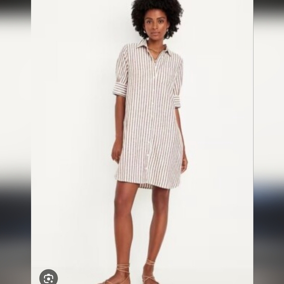 Old Navy Dresses & Skirts - Old Navy Striped Linen Blend Button-Up Shirt Dress With Pockets_2X